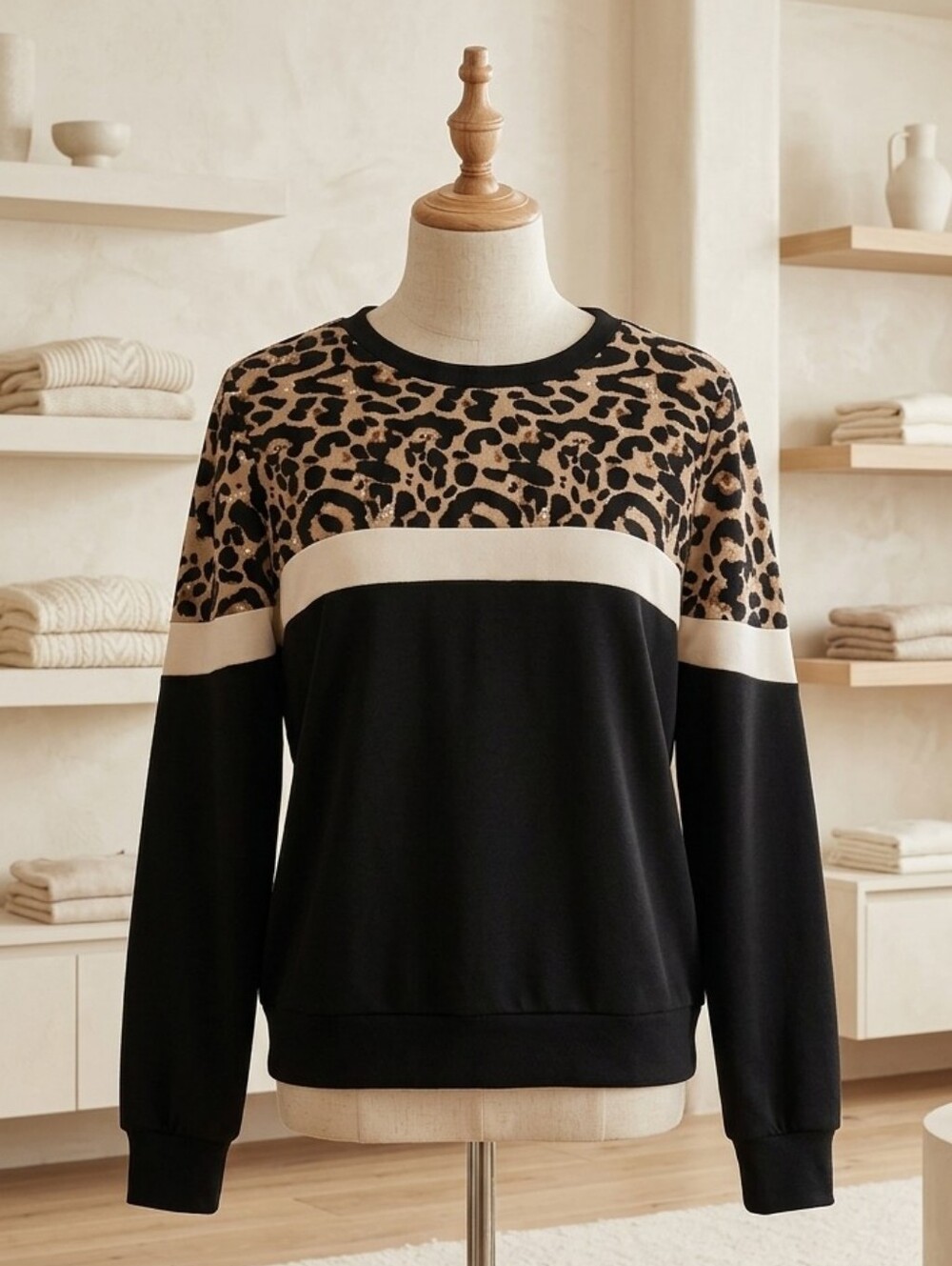 Blk and Cheeta Print Long Sleeve Top Size Small
